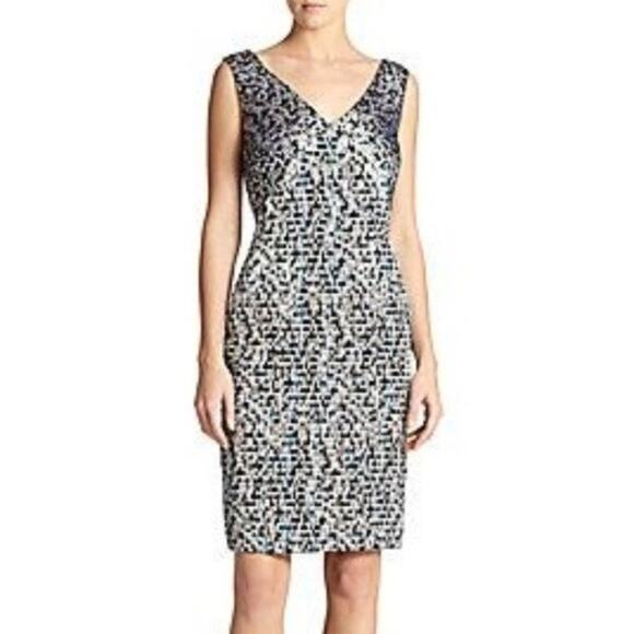 NWT Hugo Boss Designer Luxe Jacquard Ponte Multi-Color Sheath Dress ($695)  US 4 - Picture 2 of 11